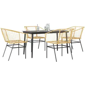 vidaXL Ensemble à manger jardin 5pcs marron poly rotin verre pas cher