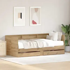 Cadre De Lit De Jour Avec Tiroirs Chêne Artisanal 90 X 200 Cm Vidaxl pas cher