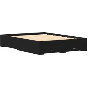 vidaXL Lit Vidaxl Avec Tiroirs Chêne Noir 135x190 Cm Bois D'ingénierie pas cher