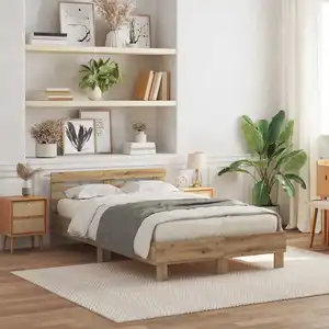 vidaXL Cadre de lit chêne artisanal 135 x 190 cm Bois d'ingénierie pas cher