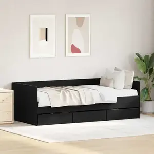 Cadre De Lit De Jour Avec Tiroirs Chêne Noir 90 X 200 Cm Vidaxl pas cher