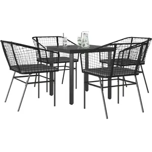vidaXL Ensemble à manger de jardin et coussins 5 pcs noir rotin verre pas cher