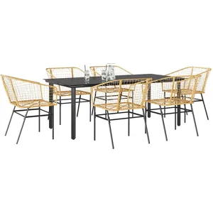 vidaXL Ensemble à manger jardin 7pcs marron rpoly otin verre pas cher
