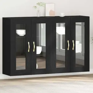 vidaXL Buffet Mural Vidaxl Ensemble De 2 Chêne Noir Bois, Verre