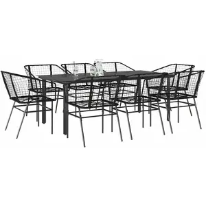 vidaXL Ensemble à manger de jardin 9pcs noir poly rotin verre pas cher