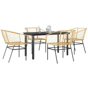 vidaXL Ensemble à manger jardin 5pcs marron poly rotin verre pas cher