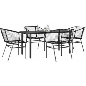 vidaXL Ensemble à manger de jardin 5 pcs noir résine tressée verre pas cher
