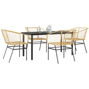 vidaXL Ensemble à manger jardin 5pcs marron poly rotin verre pas cher
