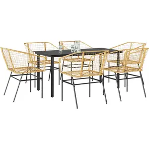 vidaXL Ensemble à manger jardin 7pcs marron rpoly otin verre pas cher