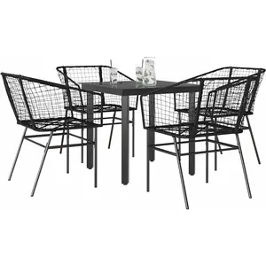vidaXL Ensemble à manger de jardin 5 pcs noir résine tressée verre pas cher