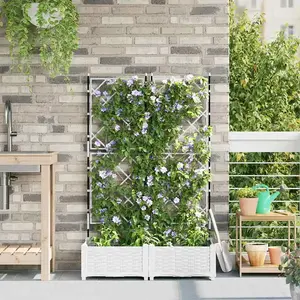 vidaXL Jardinière avec treillis 2 pcs Blanche 80x40x125.5 cm pas cher