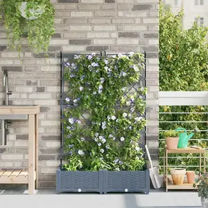 Comparateur de prix : vidaXL Cache-pot de jardin 2 pcs Gris Clair 80 x 40 x 125,5 cm Acier