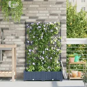vidaXL Jardinière de jardin avec treillis 2 pcs Grise 80x40x125.5 cm pas cher