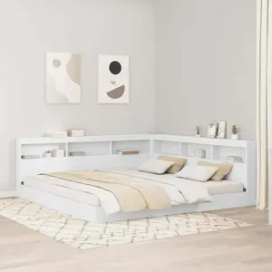 vidaXL Lit avec bibliothèque blanc 180x200 cm en bois d'ingénierie pas cher
