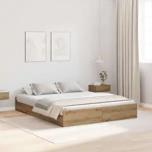 vidaXL Cadre de lit avec rangement chêne artisanal 135 x 190 cm pas cher