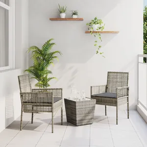 Comparateur de prix : VIDAXL Set de Bistro de Jardin 3 Pièces avec Coussins Gris en Poly Rattan