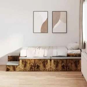 vidaXL Cadre de lit avec rangement Chêne fumé 80 cm Bois d'ingénierie pas cher