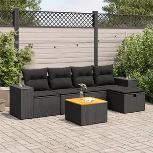 vidaXL Salon de jardin 6 pcs avec coussins noir résine tressée pas cher