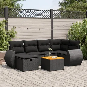 vidaXL Salon de jardin 7 pcs avec coussins noir résine tressée pas cher