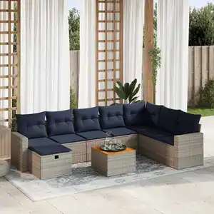 vidaXL Salon de jardin 9 pcs avec coussins gris résine tressée pas cher