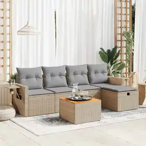vidaXL Salon de jardin avec coussins 6 pcs beige résine tressée pas cher