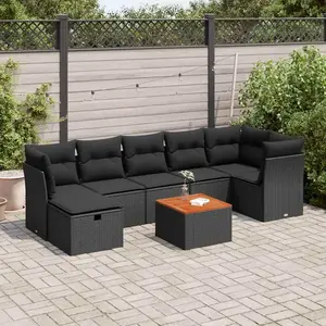 vidaXL Salon de jardin 8 pcs avec coussins noir résine tressée pas cher