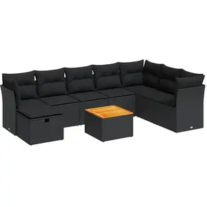 vidaXL Salon de jardin 9 pcs avec coussins noir résine tressée pas cher