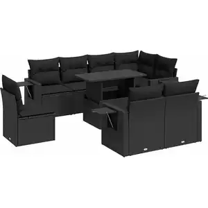 vidaXL Salon de jardin 9 pcs avec coussins noir résine tressée pas cher