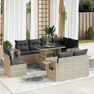 vidaXL Salon de jardin 9 pcs avec coussins gris clair résine tressée pas cher
