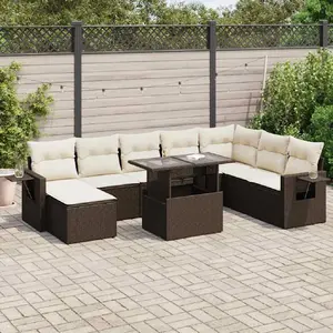 vidaXL Salon de jardin avec coussins 9 pcs marron résine tressée pas cher