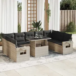 vidaXL Salon de jardin avec coussins 10 pcs gris clair résine tressée pas cher