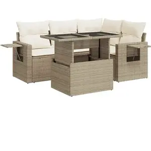 vidaXL Salon de jardin avec coussins 5 pcs beige résine tressée pas cher