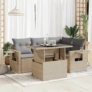 vidaXL Vidaxl Salon De Jardin Avec Coussins 5 Pcs Beige Résine Tressée pas cher