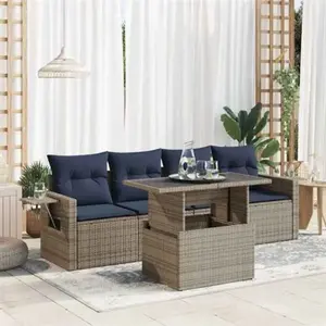 vidaXL Salon de jardin 5 pcs avec coussins noir résine tressée acacia pas cher