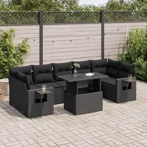 vidaXL Salon de jardin 8 pcs avec coussins noir résine tressée pas cher