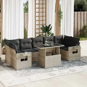 vidaXL Salon de jardin 8 pcs avec coussins gris clair résine tressée pas cher