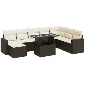vidaXL Salon de jardin avec coussins 9 pcs marron résine tressée pas cher