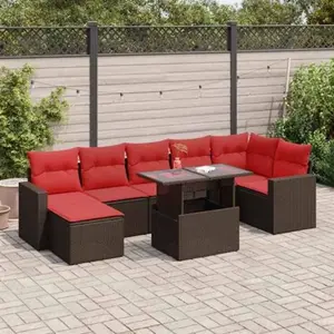 vidaXL Salon de jardin avec coussins 7pcs marron résine tressée acacia pas cher