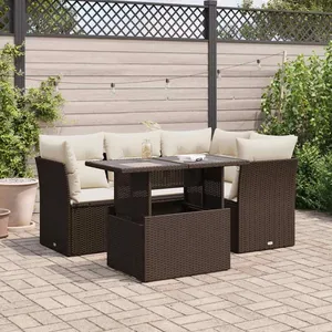 vidaXL Salon de jardin avec coussins 5 pcs marron résine tressée pas cher