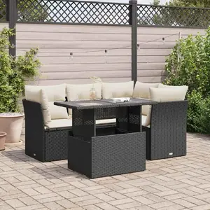 vidaXL Salon de jardin 5 pcs avec coussins noir résine tressée pas cher