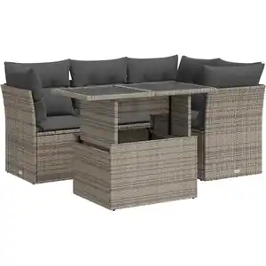 vidaXL Salon de jardin 5 pcs avec coussins gris résine tressée pas cher