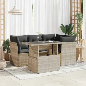 vidaXL Salon de jardin 5 pcs avec coussins gris clair résine tressée pas cher