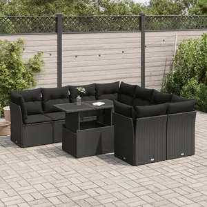 vidaXL Salon de jardin 9 pcs avec coussins noir résine tressée pas cher