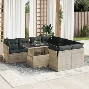 vidaXL Salon de jardin 9 pcs avec coussins gris clair résine tressée pas cher
