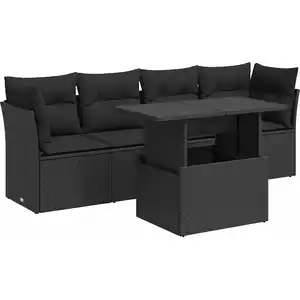 Comparateur de prix : vidaXL Salon de jardin 5 pcs avec coussins noir résine tressée