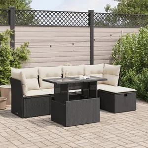 vidaXL Salon de jardin 6 pcs avec coussins noir résine tressée pas cher