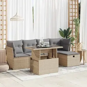 vidaXL Salon de jardin avec coussins 6 pcs beige résine tressée pas cher