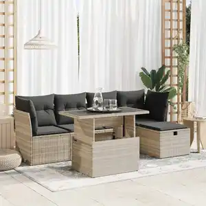 vidaXL Salon de jardin 6 pcs avec coussins gris clair résine tressée pas cher