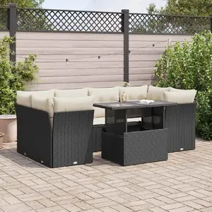 vidaXL Salon de jardin 7 pcs avec coussins noir résine tressée pas cher