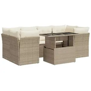 vidaXL Salon de jardin avec coussins 7 pcs beige résine tressée pas cher
